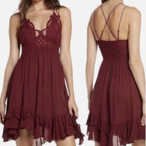 Intimately Free People Burgundy Frilled Chemise Adela Slip Dress Size Large NWT
